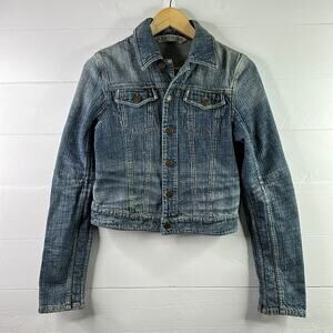 EXPRESS Light Wash Denim Jean‎ Distressed Button Up Jacket Size Medium